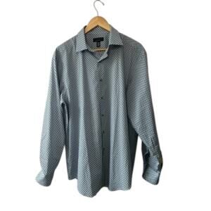 ALFANI Blue & Gray Print Long Sleeve Button Down Shirt Men's Large 16-16.5 34-35